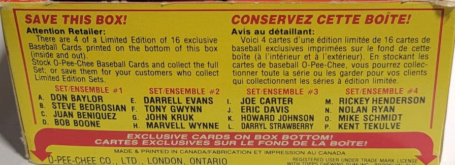 1988 O-Pee-Chee The Real One Baseball Box (Retail)